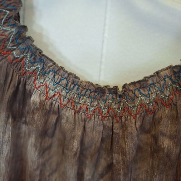 TresKa Boho Mocha Embroidery Top w/Back Tie & Tassels One Size NWT  Cottage Core - Picture 14 of 15